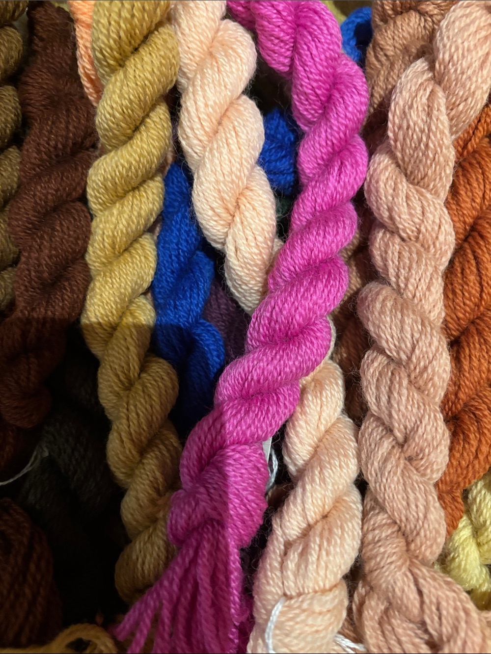 Wool, cruel, and needlepoint yarn